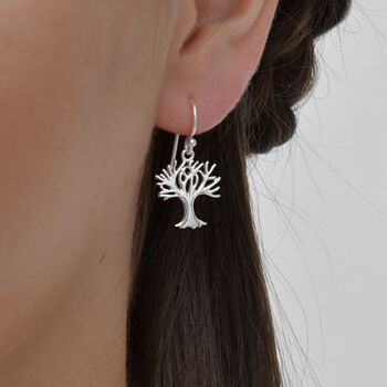 Sterling Silver Dangly Winter Tree Earrings, 2 of 3