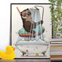 Spectacled Bear Using Shower, Bathroom Animal Poster, thumbnail 1 of 6