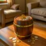 Wooden Birthday Gift; Large Wooden Whiskey Barrel Money Box, thumbnail 1 of 5