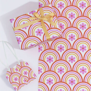 Cosmos Pink Flower Gift Wrap Set, 3 of 4