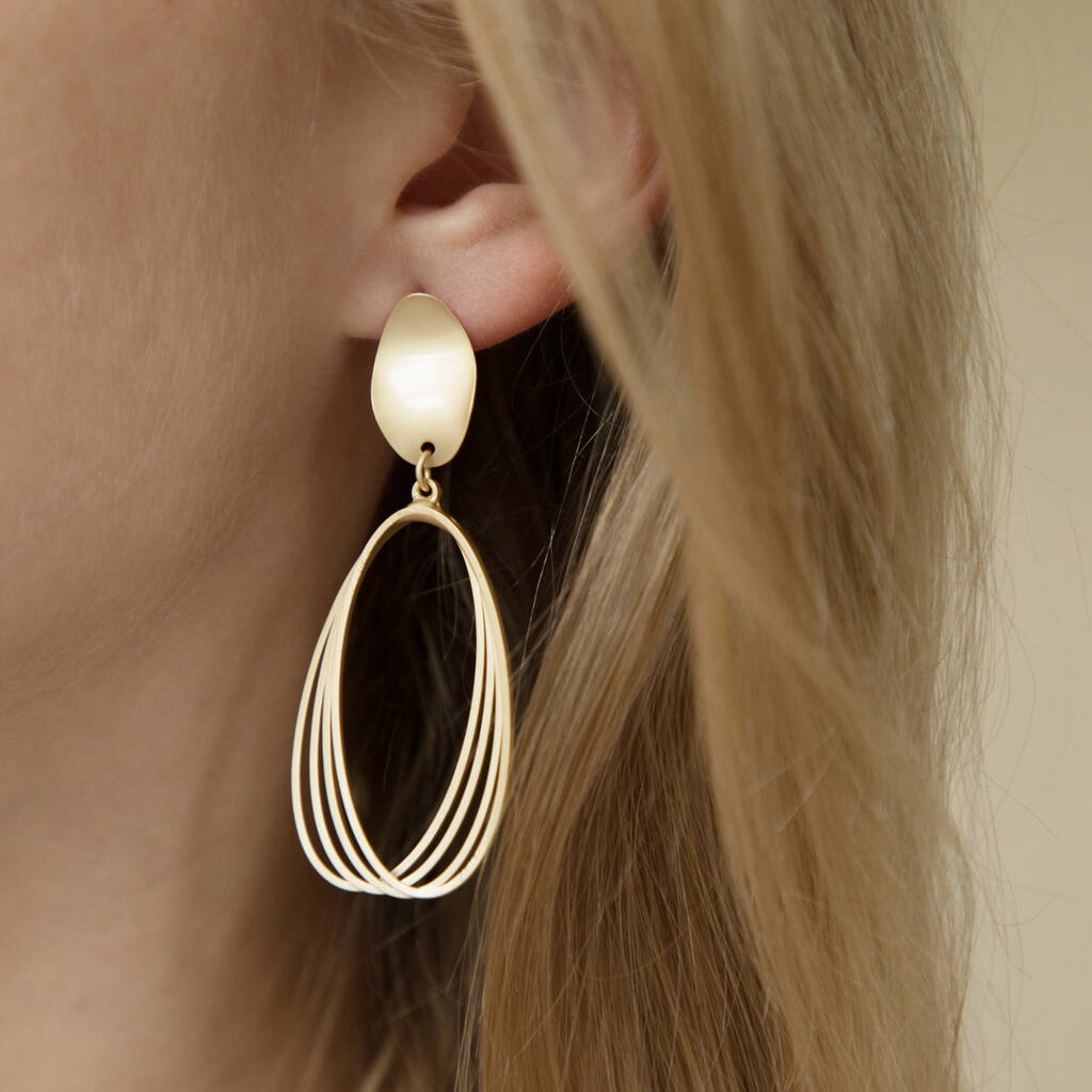 Matt Gold Colour Oval Hoop Drop Earrings By Brand X
