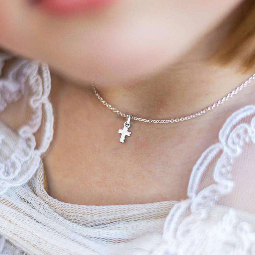 Sterling Silver Childs Christening Cross Necklace, 1 of 4