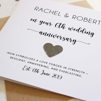 Personalised 6th Anniversary Card With Iron Heart, 3 of 6