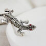 Sterling Silver Marcasite Lizard Gecko Brooch, thumbnail 2 of 9