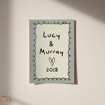 Personalised Couples Name And Year Print, 6 of 8
