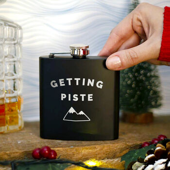 'Getting Piste' Engraved Skiing Hip Flask, 2 of 9