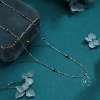 2mm Black Spinel Beaded Satellite Chain Necklace In Sterling Silver, 2 of 12
