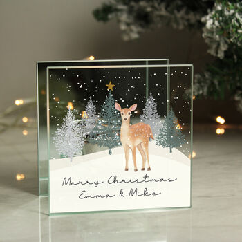Personalised Christmas Deer Glass Tea Light Candle Holder, 4 of 5
