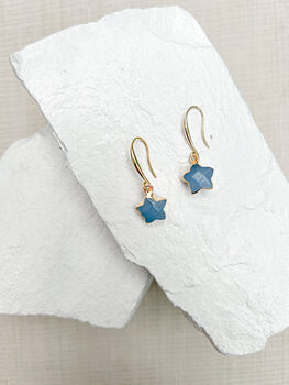 Agate Star Earrings Real 18k Gold Plated, 2 of 3
