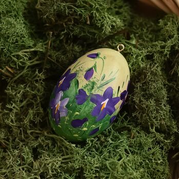 Hand Painted Easter Egg Decoration Violets In Meadow, 3 of 4