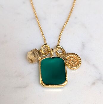 'The Trio' Green Onyx Gold Plated Necklace, 2 of 10