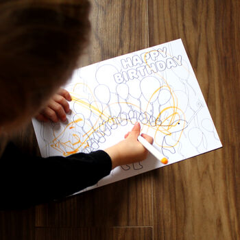 Happy Birthday Dinosaur Colouring In Card, 3 of 4