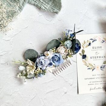 Dusty Blue And White Floral Hair Comb, 9 of 10