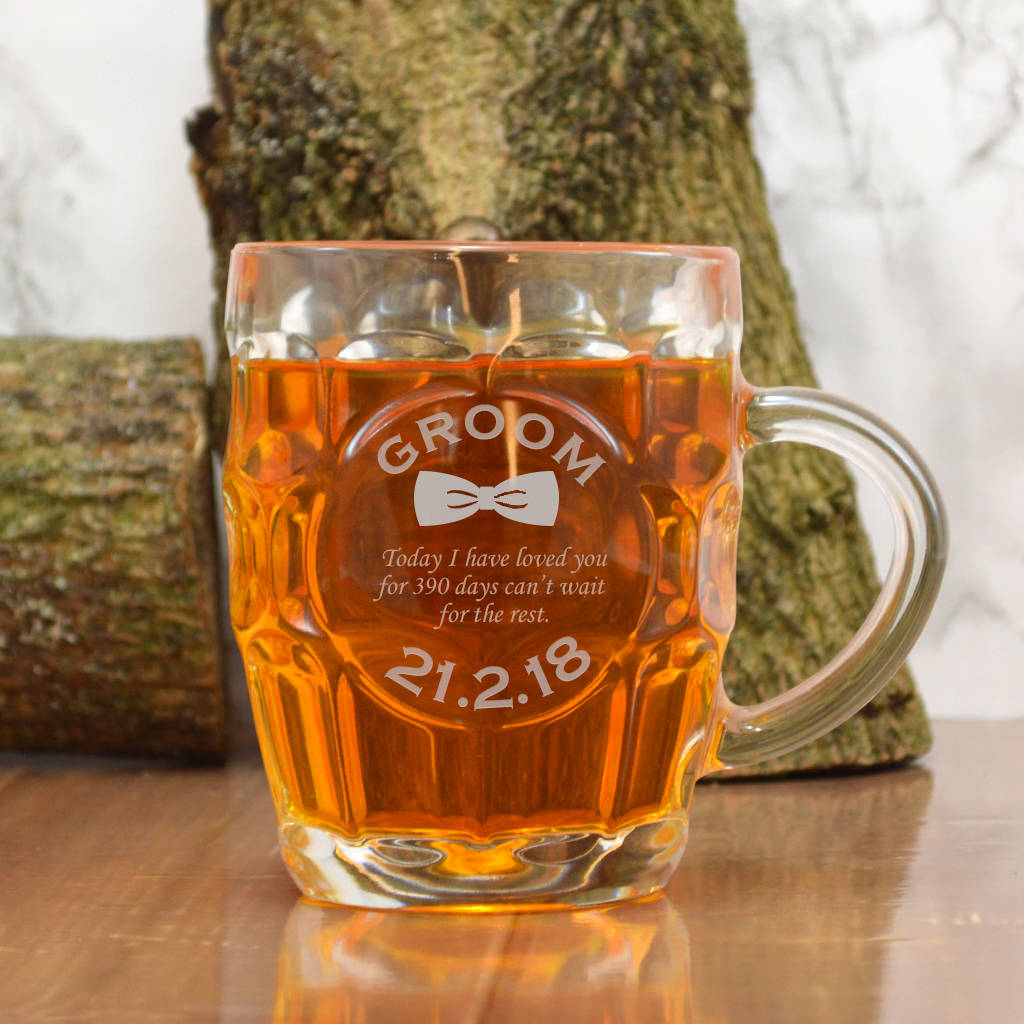Engraved Glass Tankard For The Groom By