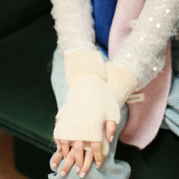 Fingerless Gloves With Fuzzy Yarn Cuff, 4 of 6