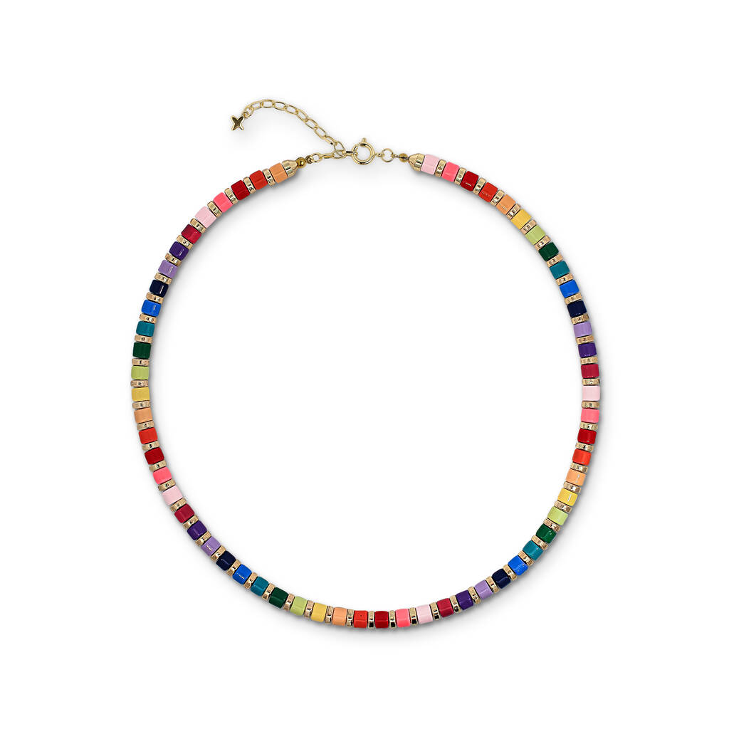 Multicoloured Rainbow And Gold Tone Metal Beaded Necklace, 1 of 1