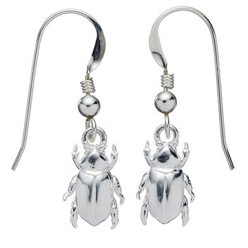 Sterling Silver Chafer Beetle Hoop Or Hook Earrings, 2 of 5