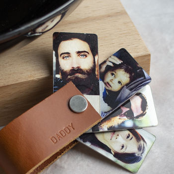 Men's Tan Leather Personalised Photo Keyring Gift, 8 of 9
