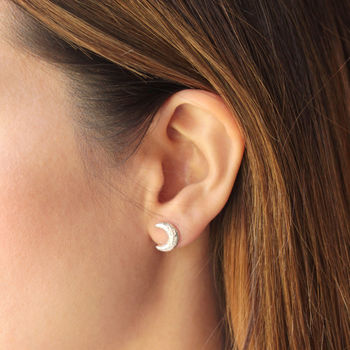Little Crescent Moon Silver Stud Earrings, 3 of 5