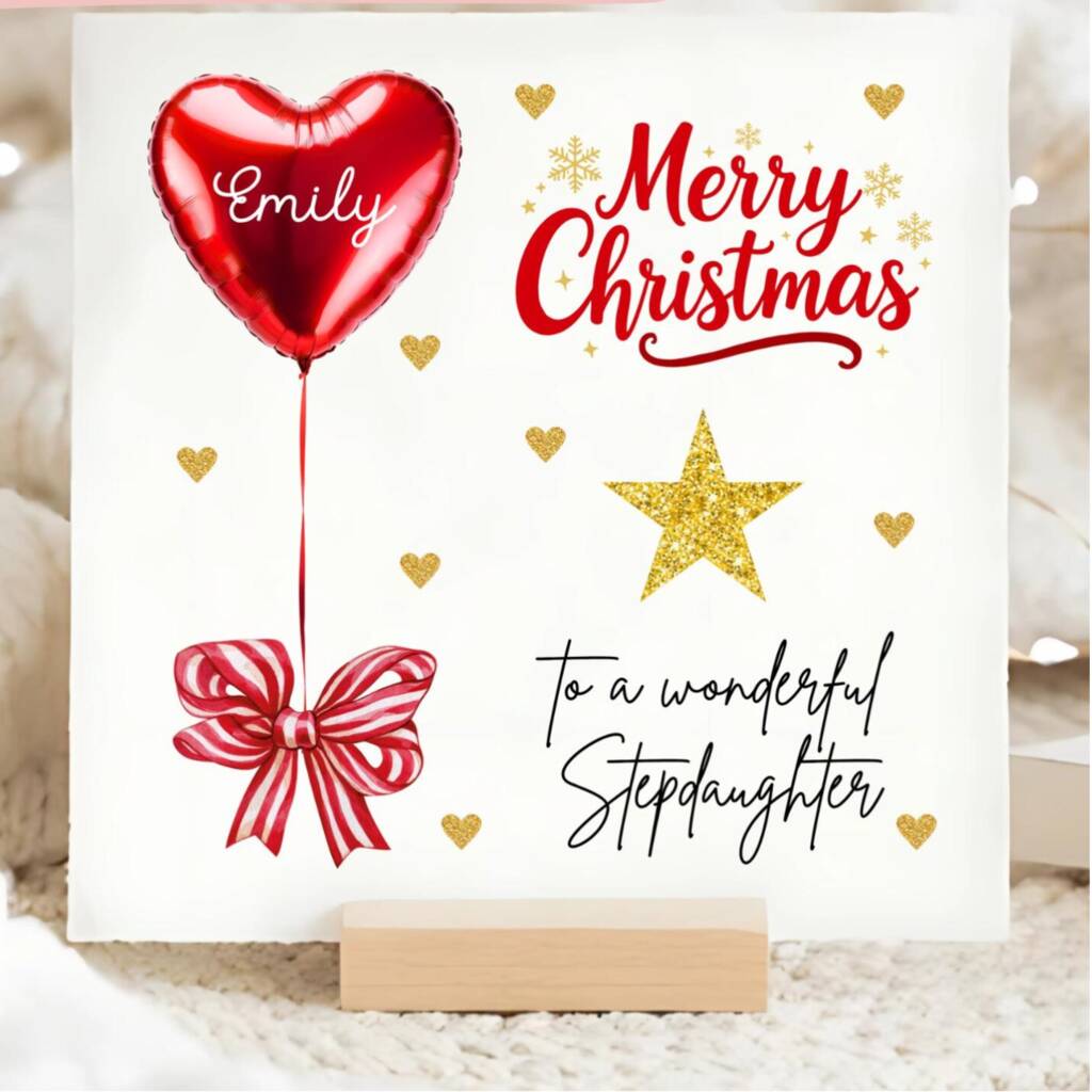 Stepdaughter Red Balloon Personalised Christmas Card