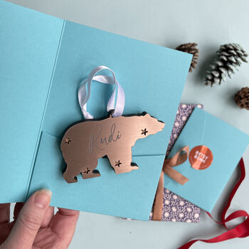 Copper Polar Bear Personalised Christmas Decoration, 3 of 3