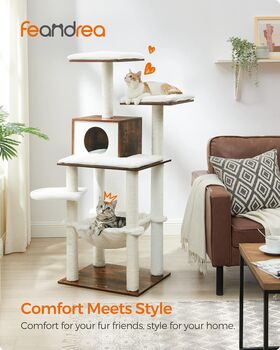Cat Tree 138cm Modern Cat Tower Washable Cushions, 2 of 12