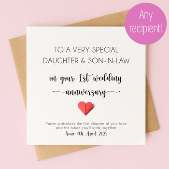 Personalised 1st Anniversary Card For Daughter And Son In Law/Son And Daughter In Law, 2 of 8