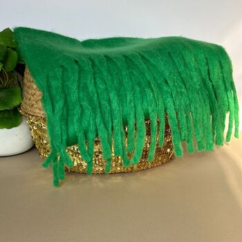 Super Soft Chunky Tassel Scarf In Green, 2 of 3