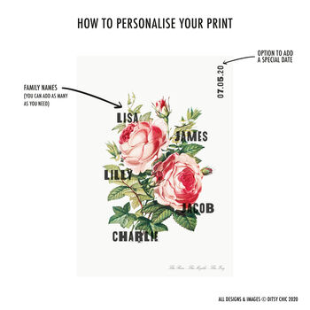 Personalised Rose Family Tree Unframed Print, 3 of 3