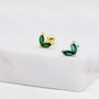 Emerald Green Cz Marquise Leaf Duo Barbell Earrings, thumbnail 6 of 11