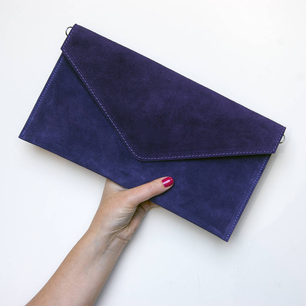 Envelope Personalised Colour Suede Leather Clutch Bag, 1 of 10