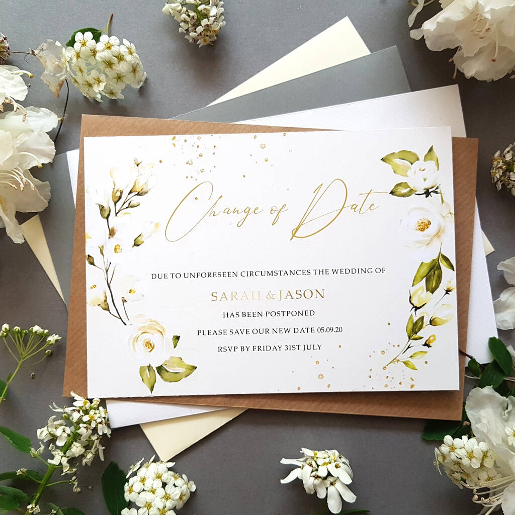Image of White Floral Change Of Date Cards