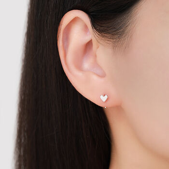 Tiny Heart Huggie Hoop Earrings In Sterling Silver, 7 of 11
