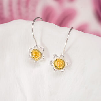 Sterling Silver Daffodil Drop Earrings, 2 of 8