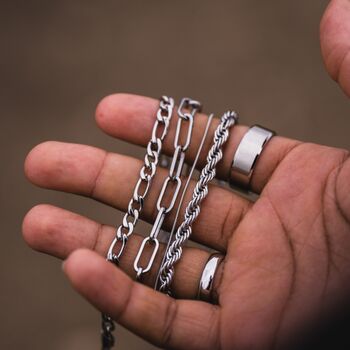 Steel Silver Chunky Rope Bracelet Adjustable Chain, 6 of 11