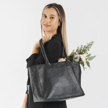 Black Leather Large Tote Handbag, 2 of 11