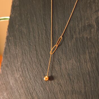 Minimalist Gold Beaded Y Necklace With Drop Charm, 3 of 8