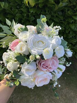 Champagne, Blush Pink, White Rose Bridal Bouquet, 9 of 12