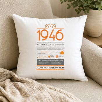 Personalised 80th Birthday Gift 1946 Cushion, 2 of 12