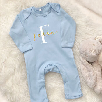 Babygrow Personalised With Name And Initial Gold White, 4 of 5