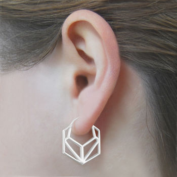 Hexagonal Rose Gold Plated Silver Hoop Earrings, 5 of 6