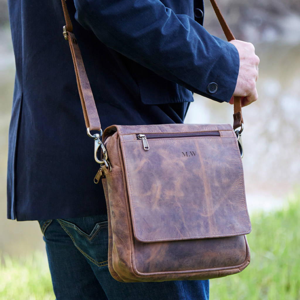 Personalised Buffalo Leather Portrait Messenger Bag By Paper High ...