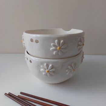 Handmade Ceramic Ramen Noodle Bowl With Daises, 4 of 8