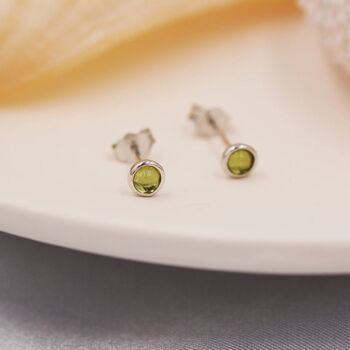 Tiny Sterling Silver Genuine Peridot Tiny Stud Earrings, 3 of 9