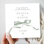 Personalised Mr And Mrs Wedding Card, On Your Wedding Day Sage Bow Card, thumbnail 1 of 3