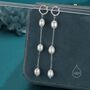 Sterling Silver Natural Oval Pearl Trio Long Dangle Huggie Hoop Earrings, thumbnail 5 of 11