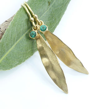 Emerald Earrings In 18ct Gold Leaf Design, 6 of 8