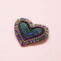 Beaded Heart Brooch Purple And Green, thumbnail 2 of 2