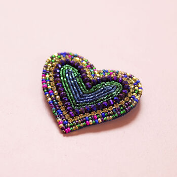 Beaded Heart Brooch Purple And Green, 2 of 2