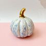Handmade Ceramic Pumpkin With Gold Lustre Stem And Flecked Blue On White Glaze, thumbnail 1 of 2
